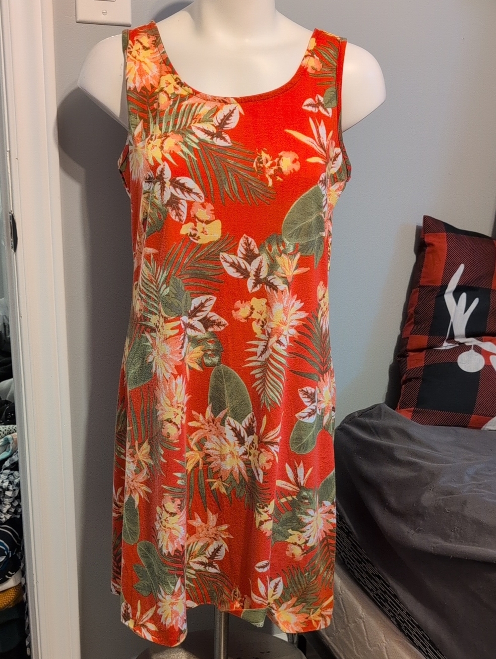 Women’s Tropical Print Midi Dress - Orange Floral